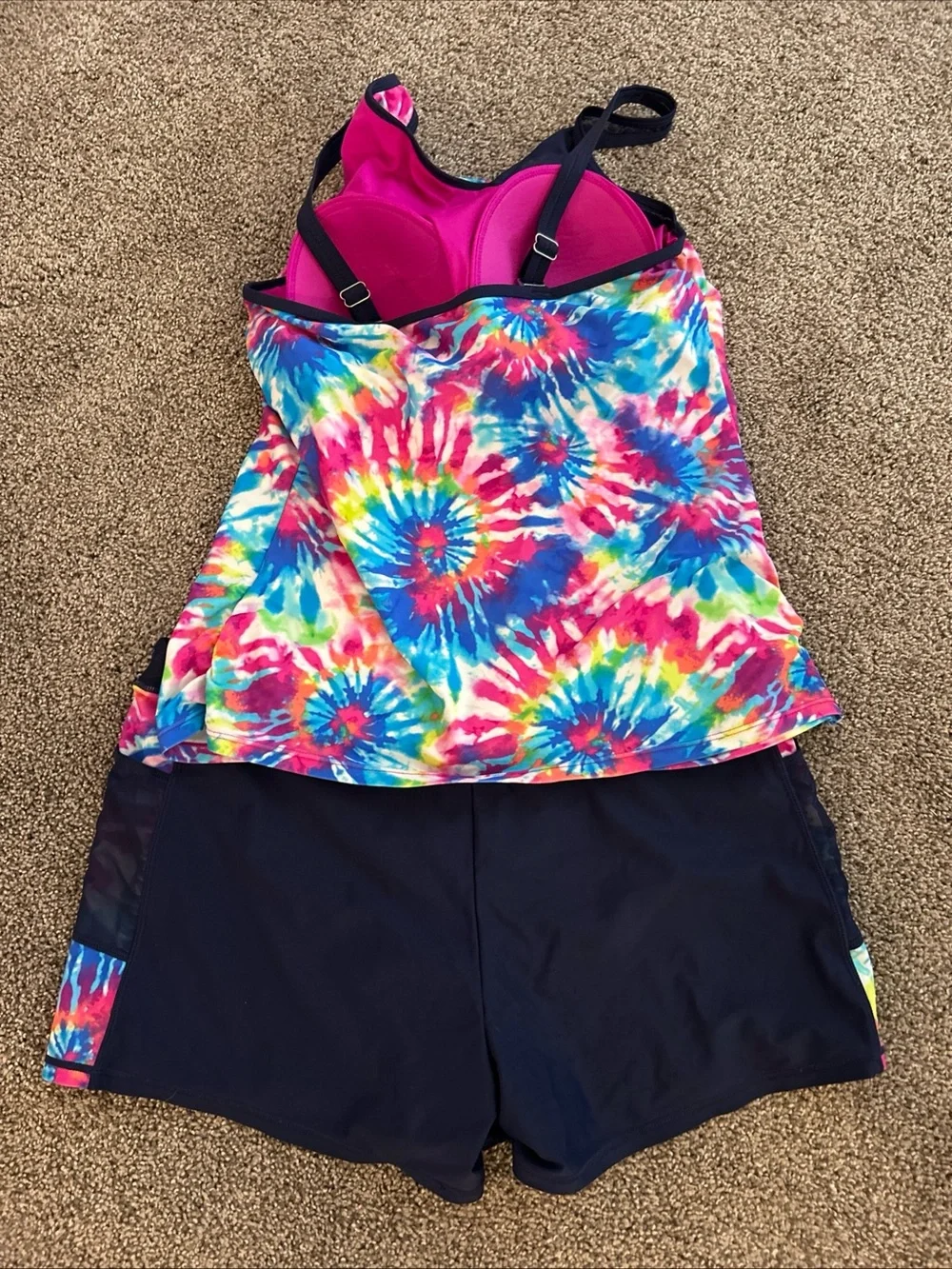 Free Country Women’s 2 piece Swim set with Navy & Multicolor Tie-Dye